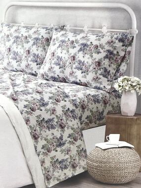 The Farmhouse Rachel Ashwell Cotton Floral KING Sheet Set Pink Blue Shabby Chic